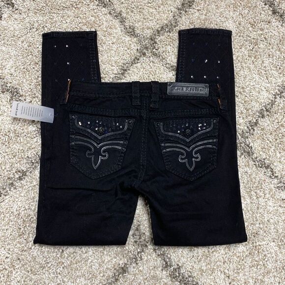 Rock Revival Greer Skinny Black Sequin Jeans Size 28 NWT - Picture 6 of 11